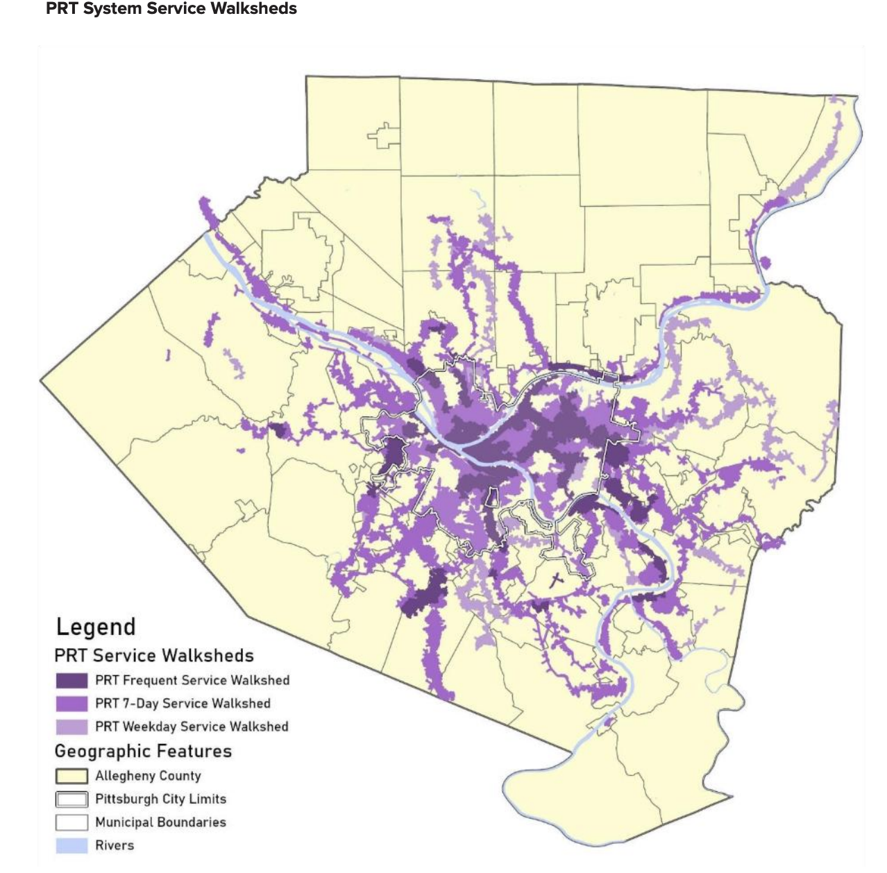 PRT Service Walkshed Map